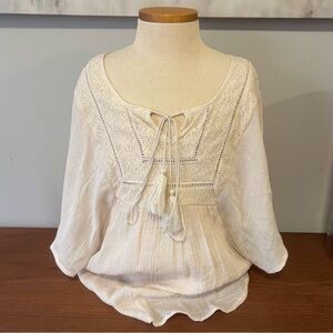 Women’s Cream Lace-Up Blouse